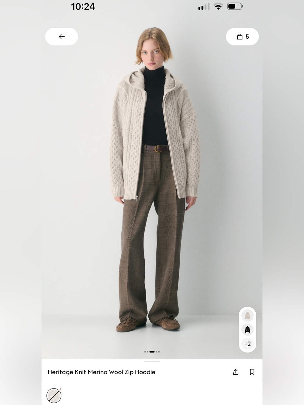 Aritzia Cream Cable-Knit Merino Wool Zip Hoodie